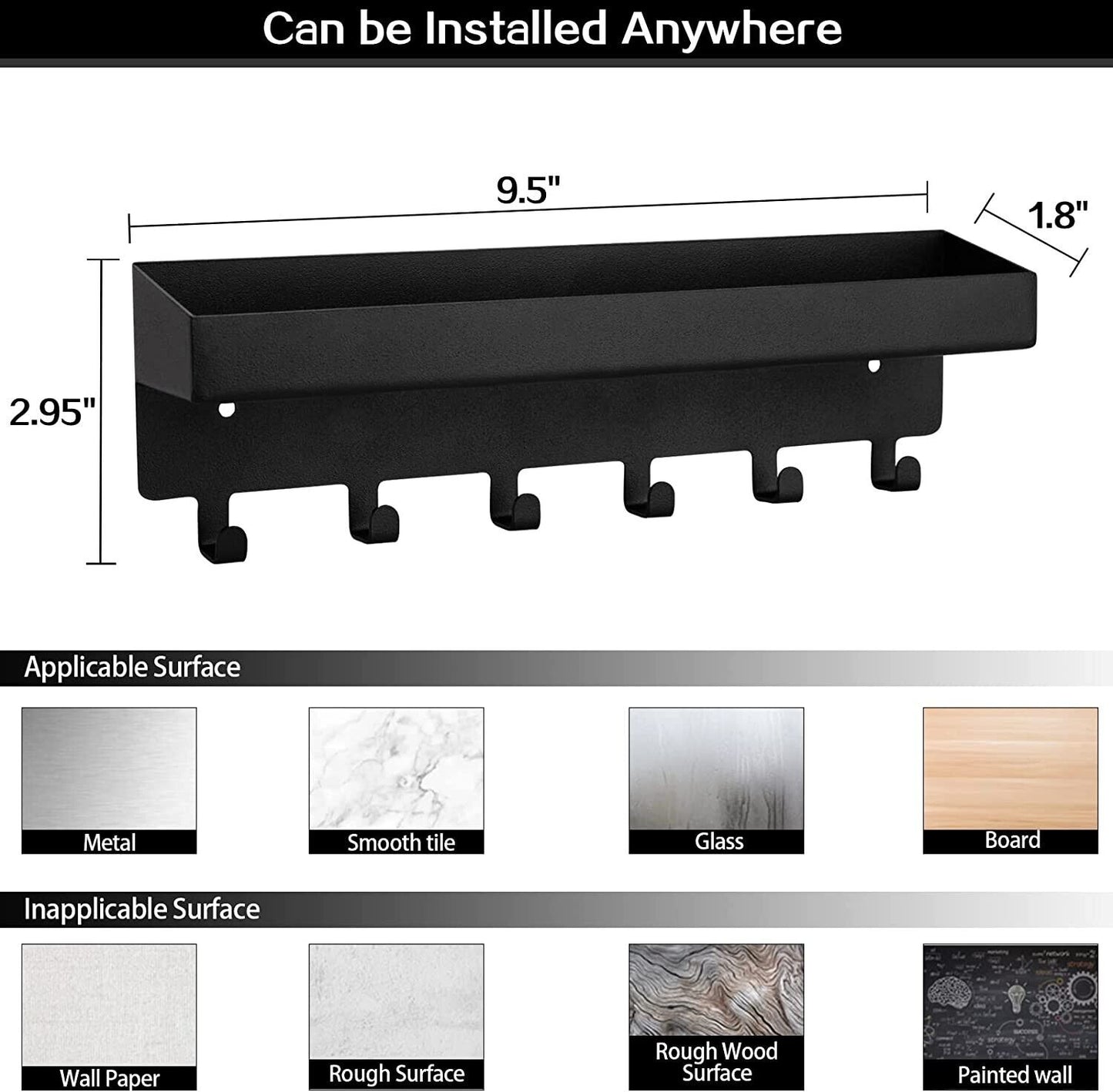 Key Holder Hooks With Tray Wall Mounted