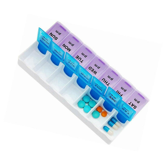 Weekly 7 Day Pill Box Two Colour AM/PM Medicine Tablet Organiser Storage Case