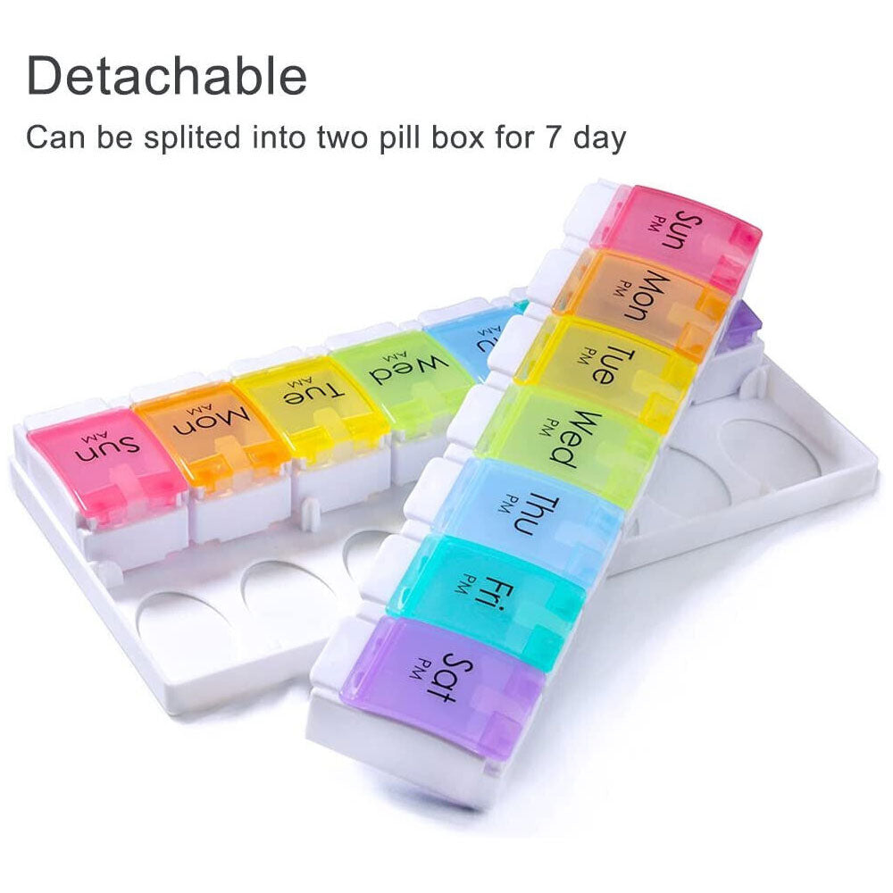 Weekly 7 Day Pill Box Rainbow Coloured AM/PM Medicine Tablet Organiser Storage Case
