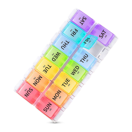 Weekly 7 Day Pill Box Rainbow Coloured AM/PM Medicine Tablet Organiser Storage Case