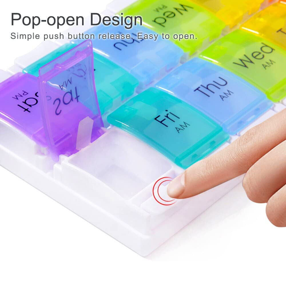 Weekly 7 Day Pill Box Rainbow Coloured AM/PM Medicine Tablet Organiser Storage Case