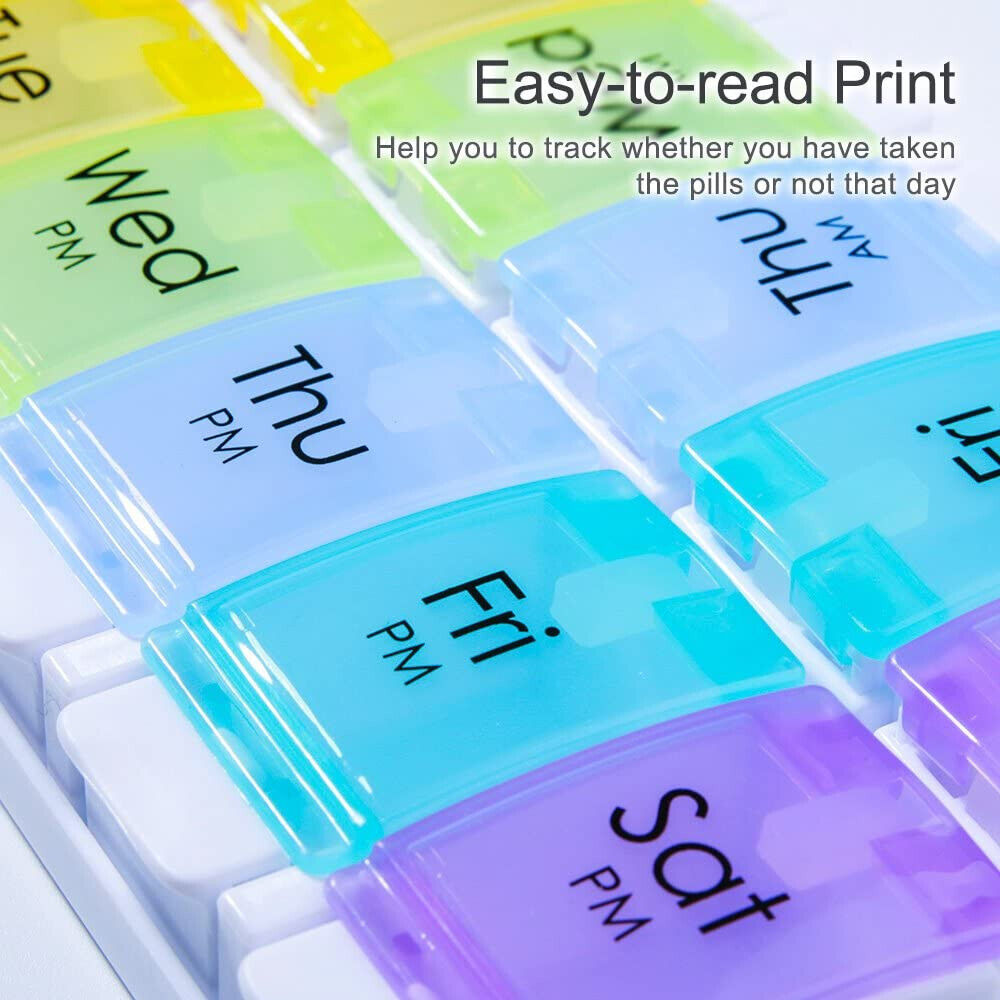 Weekly 7 Day Pill Box Rainbow Coloured AM/PM Medicine Tablet Organiser Storage Case