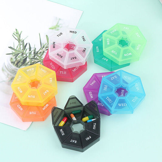 Weekly 7 Day Round Pill Box Medicine Tablet Organiser Storage Case