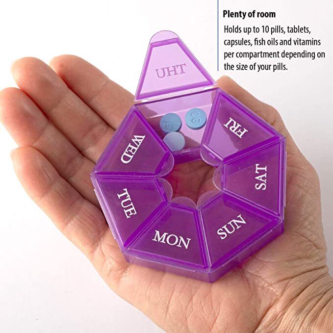 Weekly 7 Day Round Pill Box Medicine Tablet Organiser Storage Case