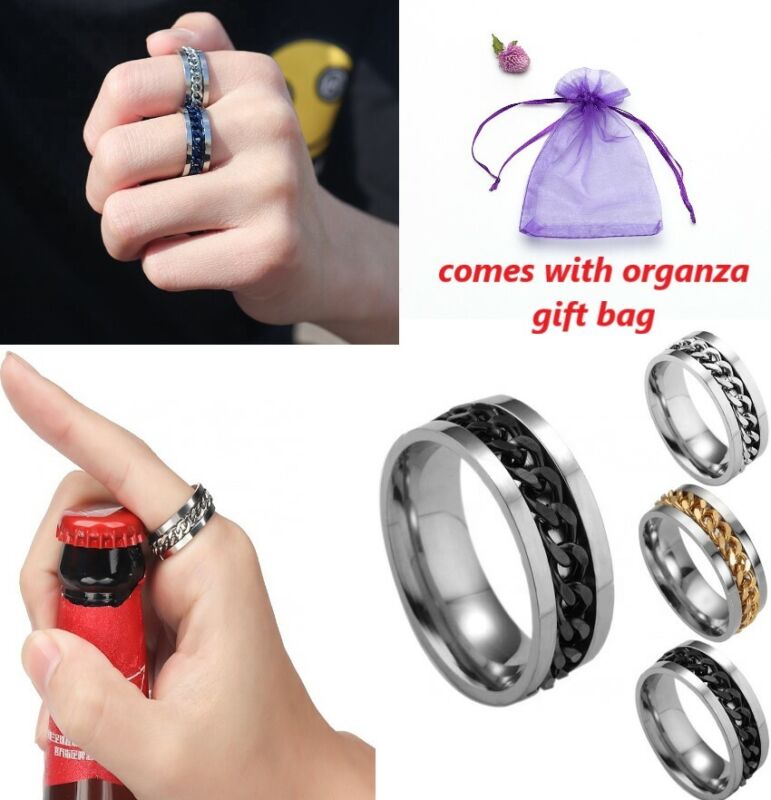 Stainless Steel Spinning Chain Fidget Ring