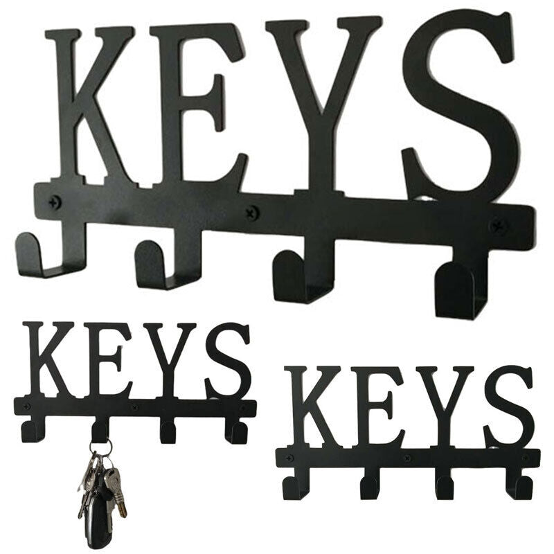 Black Key Holder Storage Hooks Wall Mounted Rack