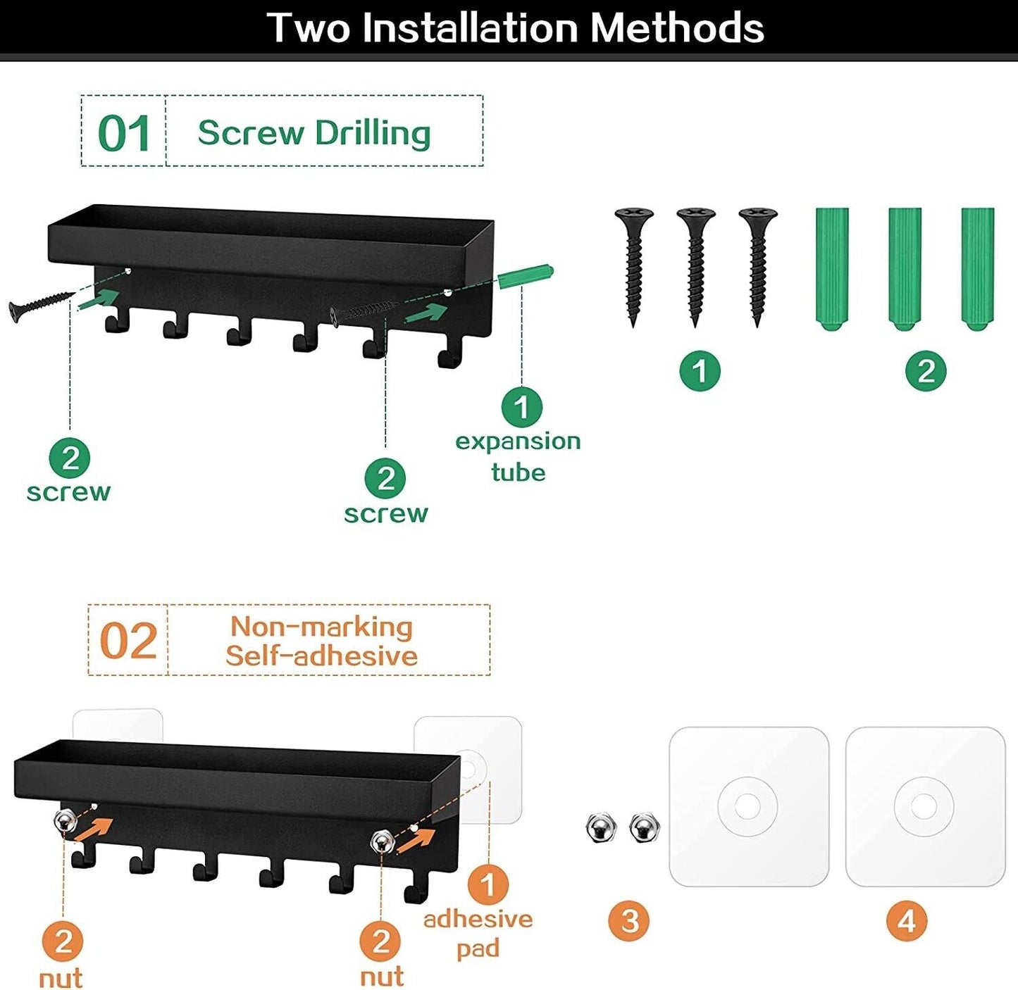 Key Holder Hooks With Tray Wall Mounted