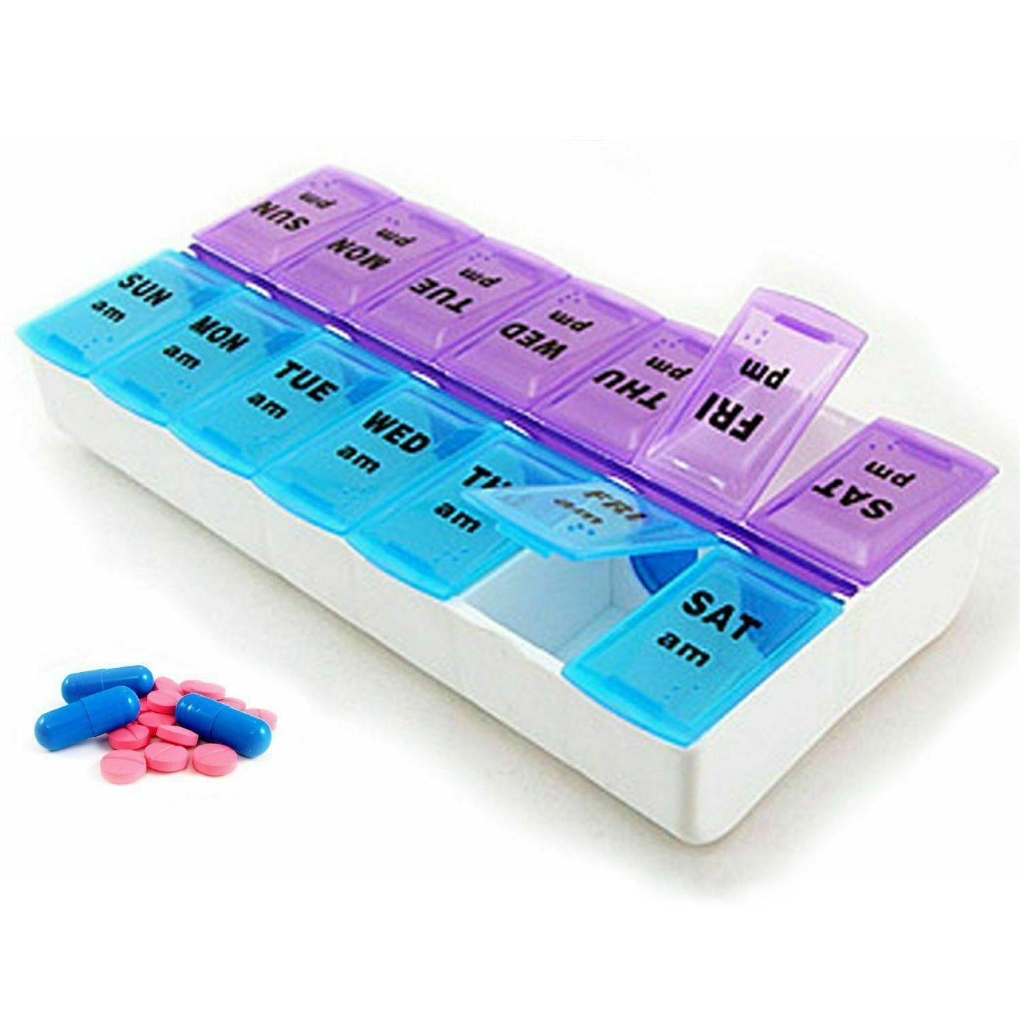 Weekly 7 Day Pill Box Two Colour AM/PM Medicine Tablet Organiser Storage Case