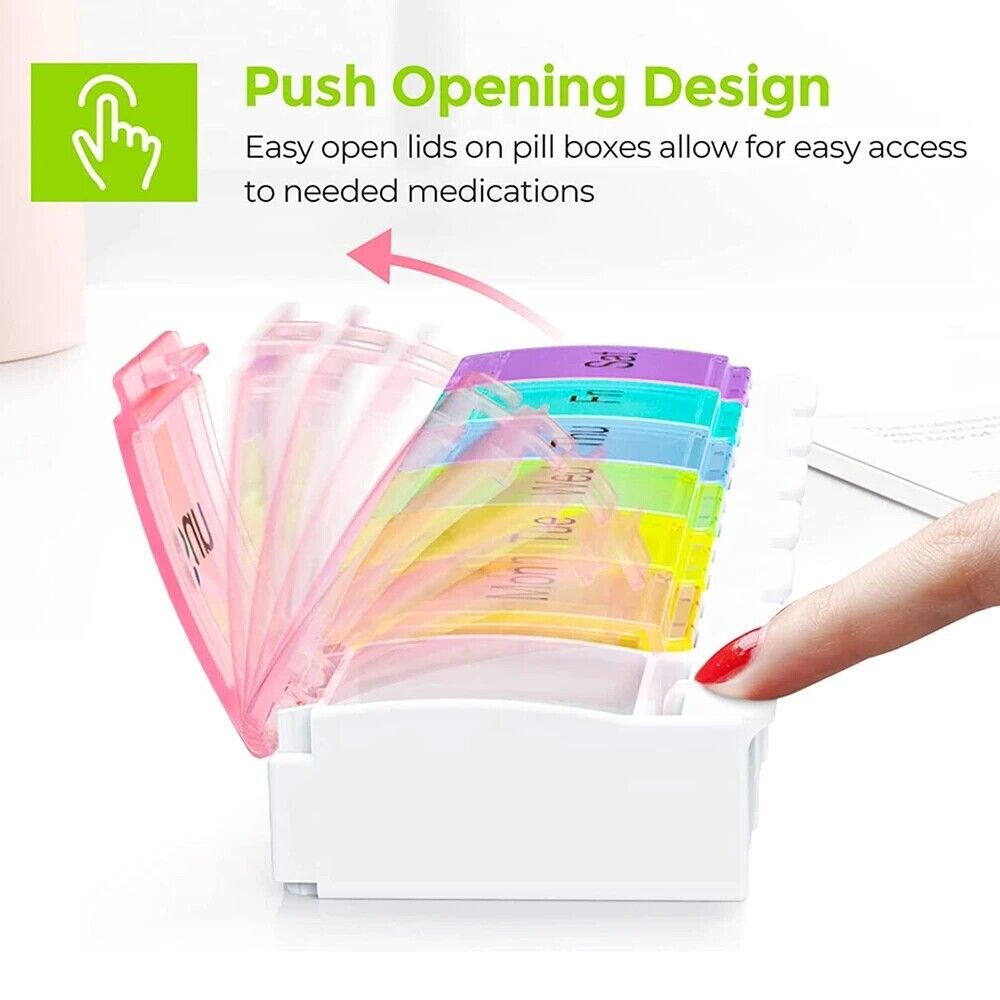 Weekly 7 Day Pill Box Rainbow Coloured Medicine Tablet Organiser Storage Case