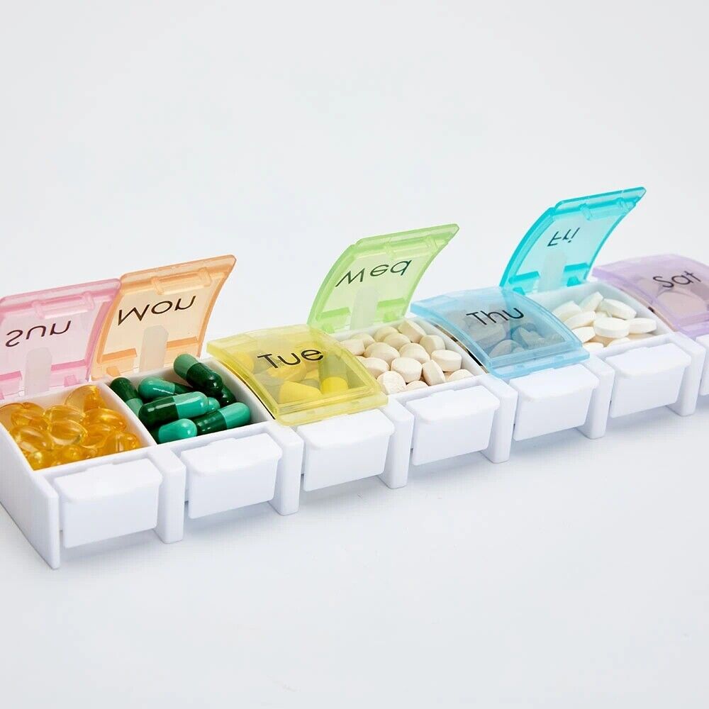 Weekly 7 Day Pill Box Rainbow Coloured Medicine Tablet Organiser Storage Case