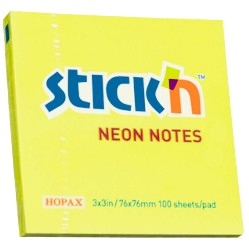 Sticky Notes Removable Reminder Pads Neon Square 76x76 mm Pack of 2