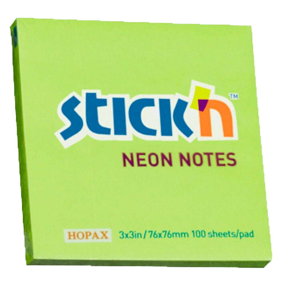 Sticky Notes Removable Reminder Pads Neon Square 76x76 mm Pack of 2