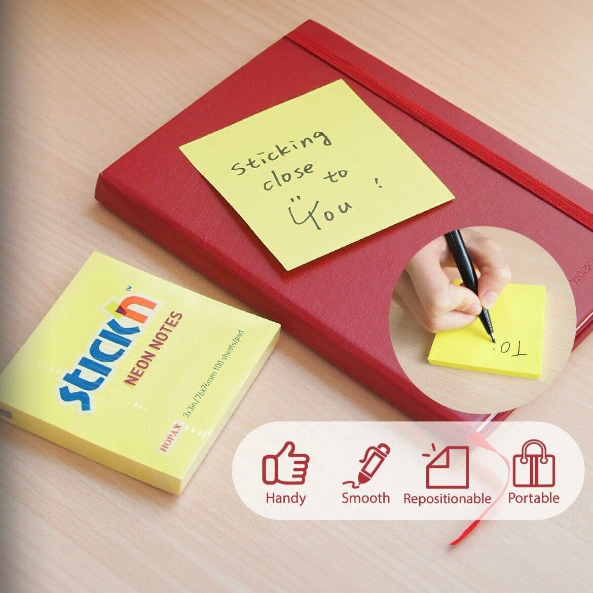 Sticky Notes Removable Reminder Pads Neon Square 76x76 mm Pack of 2