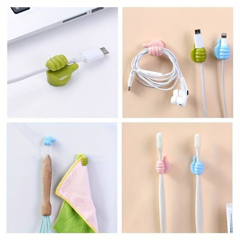 Thumbs Up Shape Key Holder Self Adhesive Wall Hooks Pack of 10