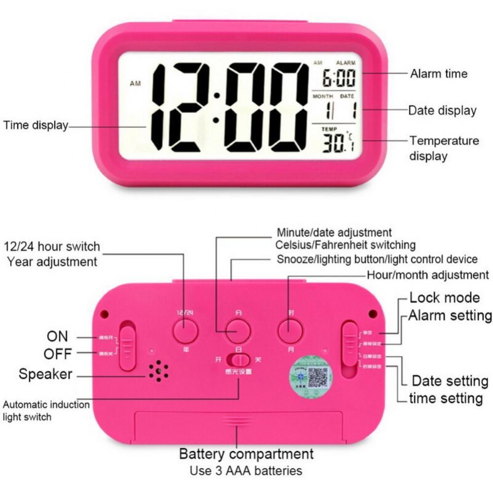 Digital Bedside Alarm Clock With Date And Temperature Display