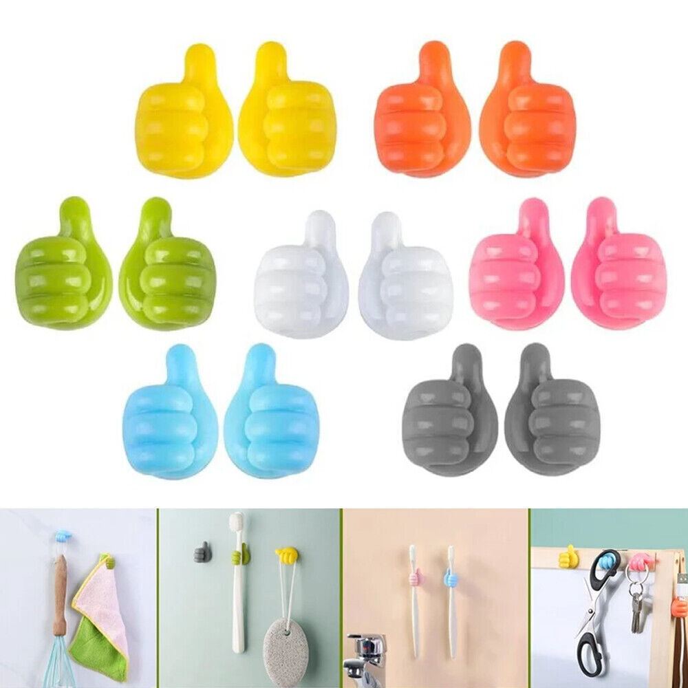 Thumbs Up Shape Key Holder Self Adhesive Wall Hooks Pack of 10