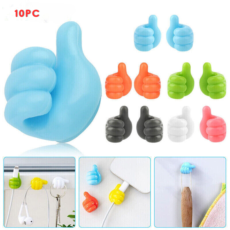 Thumbs Up Shape Key Holder Self Adhesive Wall Hooks Pack of 10