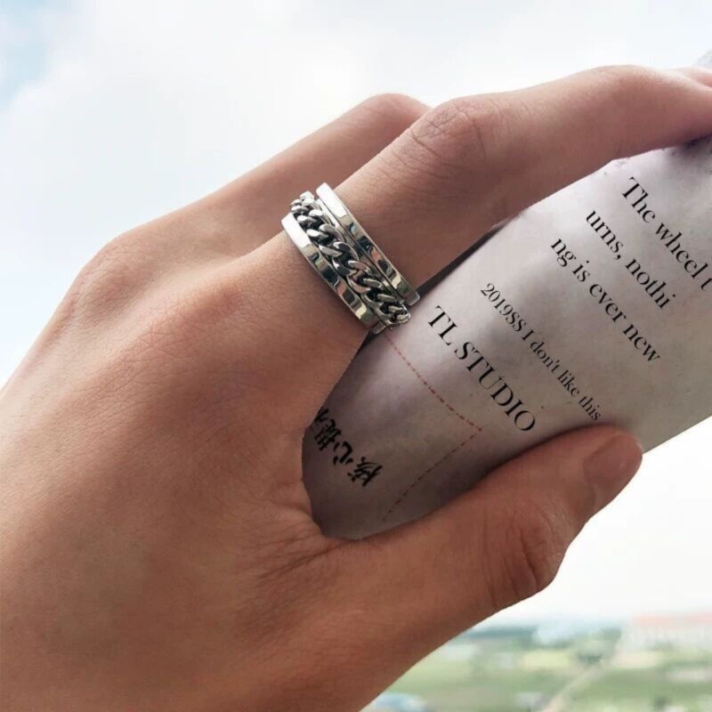 Stainless Steel Spinning Chain Fidget Ring